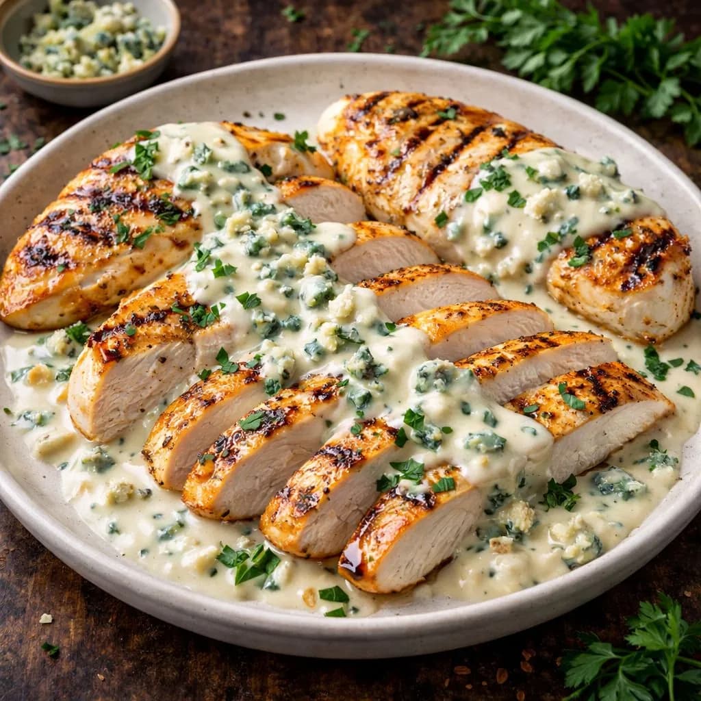 Grilled chicken fillet with gorgonzola sauce