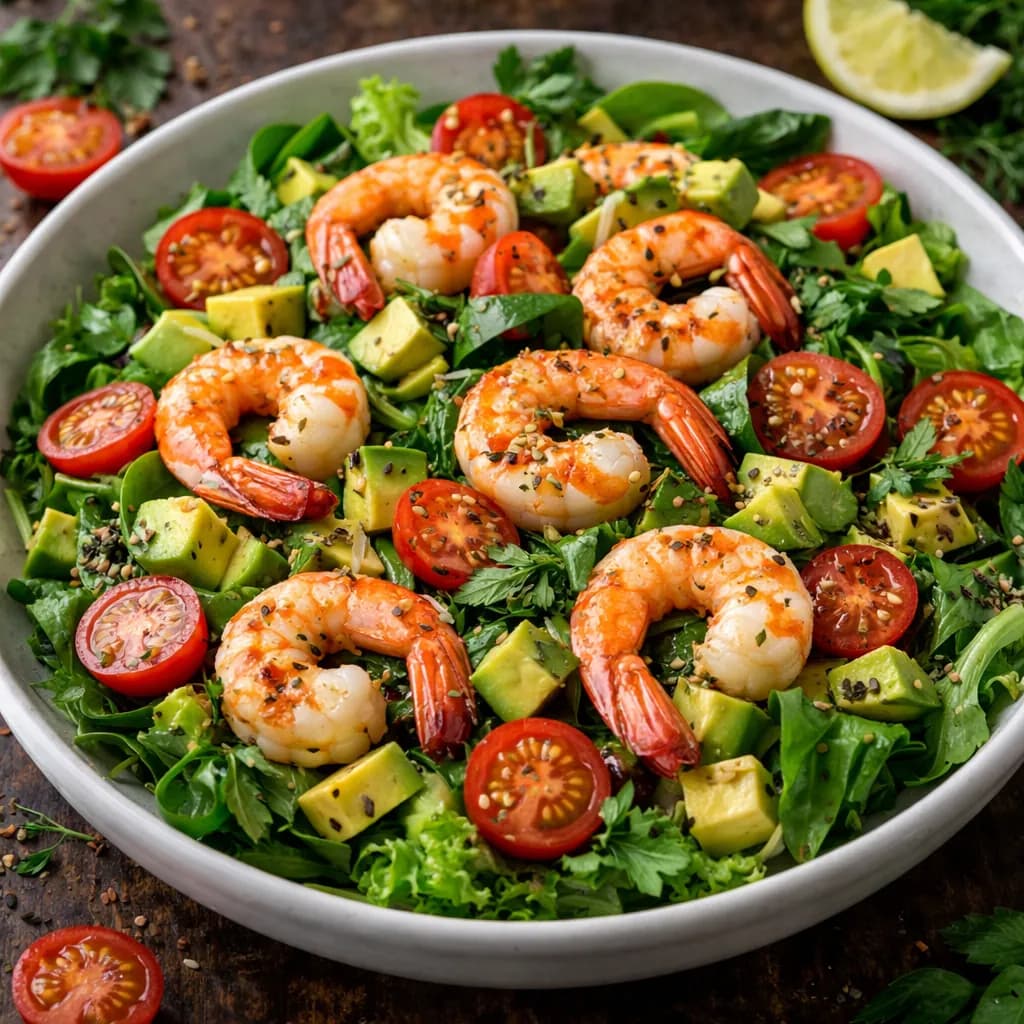 Salad with prawns and avocado