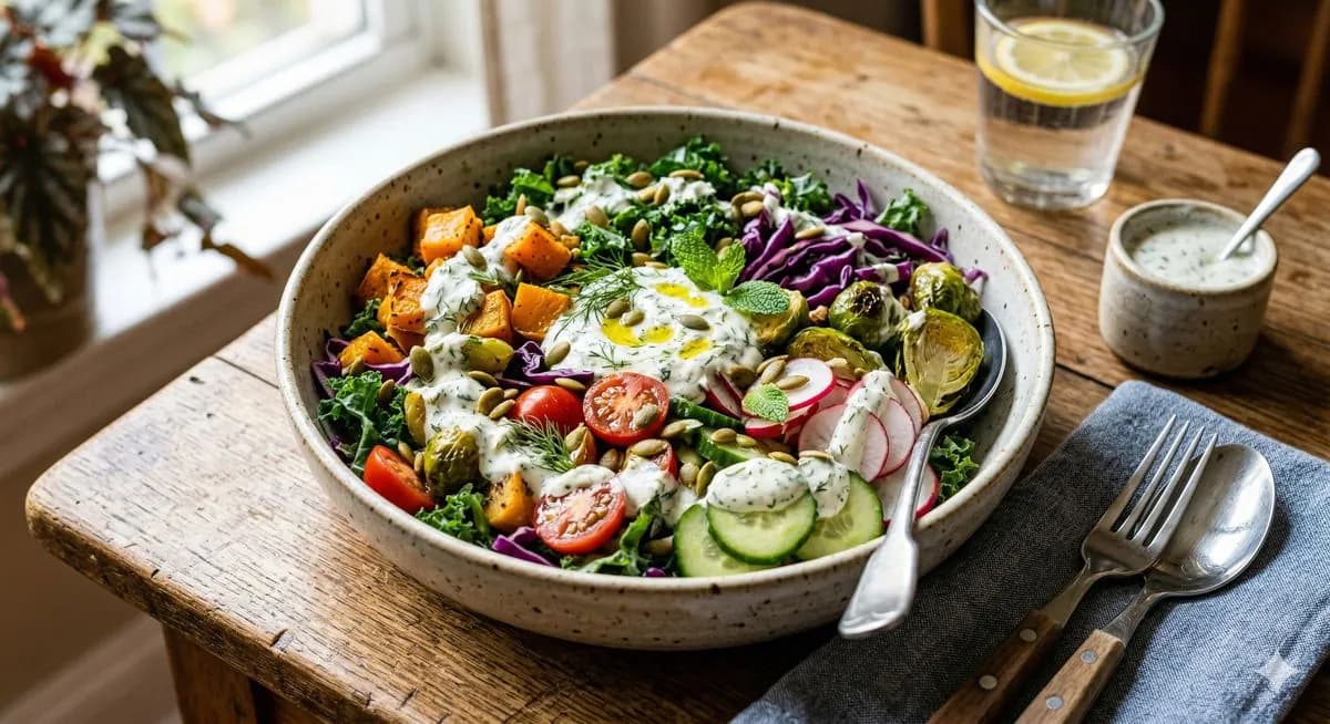 Seasonal vegetable salad with yogurt